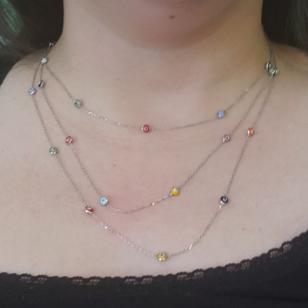 Sterling evil eye multilayer necklace
